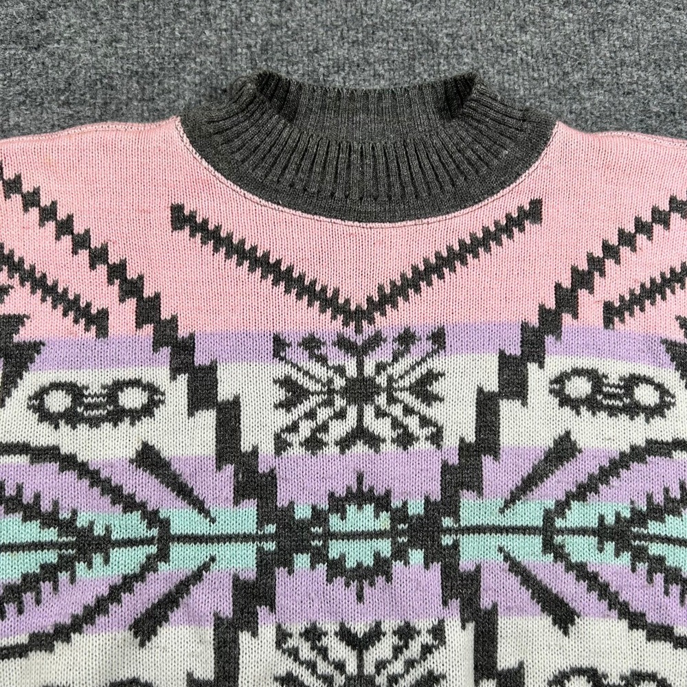 Unbranded Sweater Womens Size M Pink Southwestern Geometric Knit Crewneck Vtg